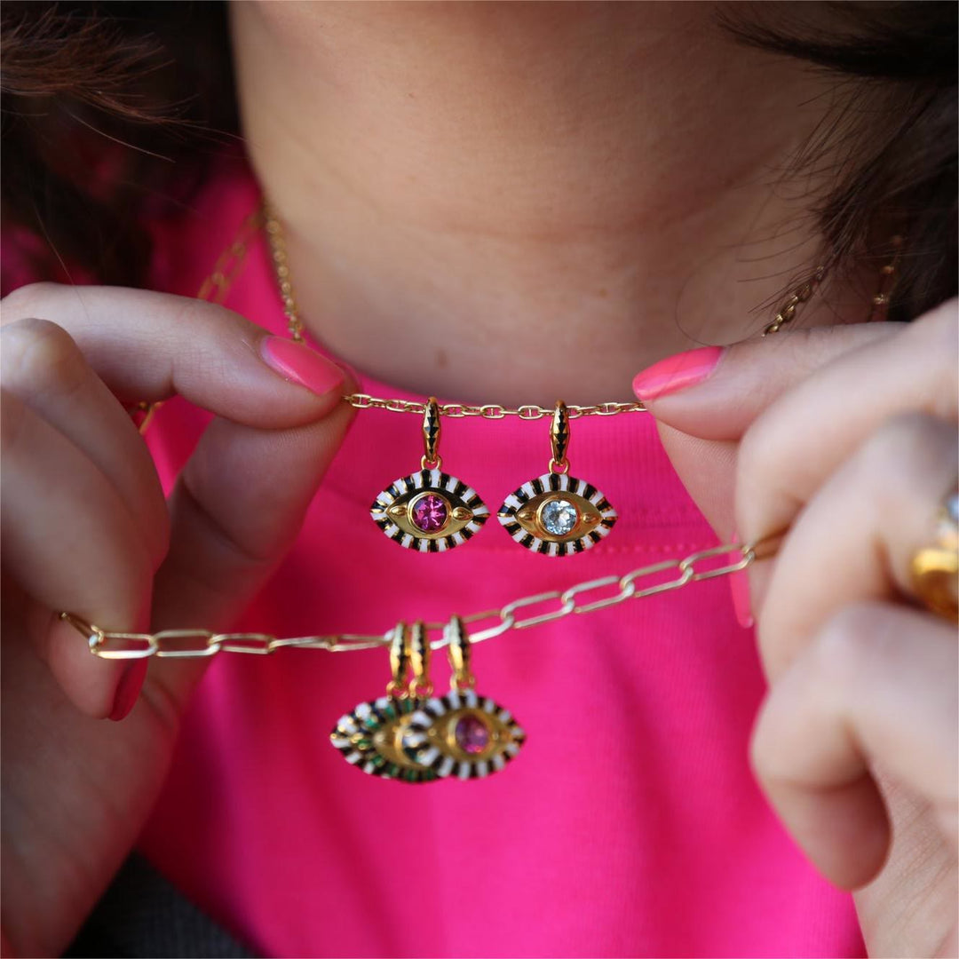 Collana con ciondolo in zircone colorato con occhio malvagio in acciaio inossidabile Olivenorma 