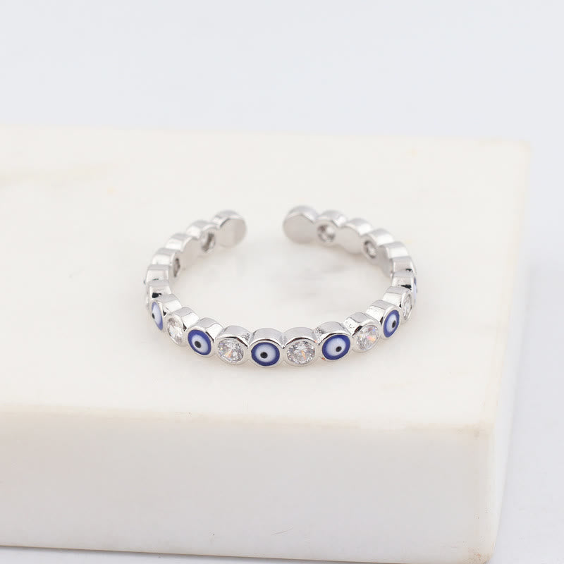 Olivenorma Anello regolabile con zircone bianco e colorato malocchio 
