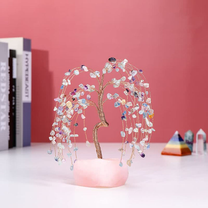 Foglie di fluorite Olivenorma Base in quarzo rosa Albero Feng Shui 