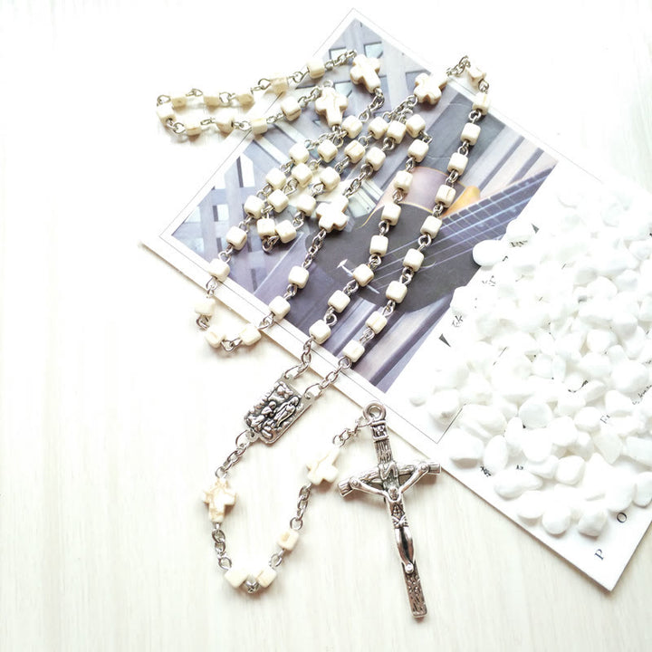 Collana rosario con perline a cubo turchese bianco Olivenorma