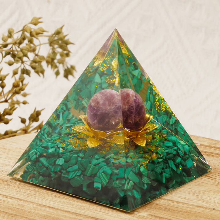 Olivenorma Ametista Malachite Loto Simbolo Orgone Piramide