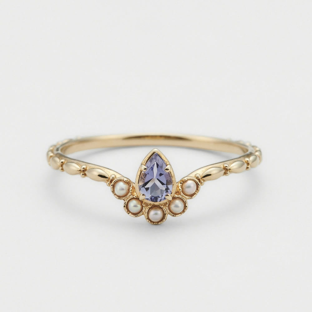 Anello Olivenorma S925 con perla e goccia a doppio strato 