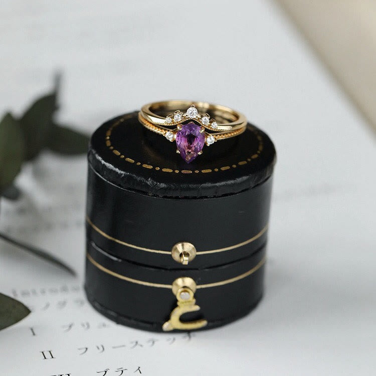 Anello Olivenorma Teardrop Ametista Zircone Bianco