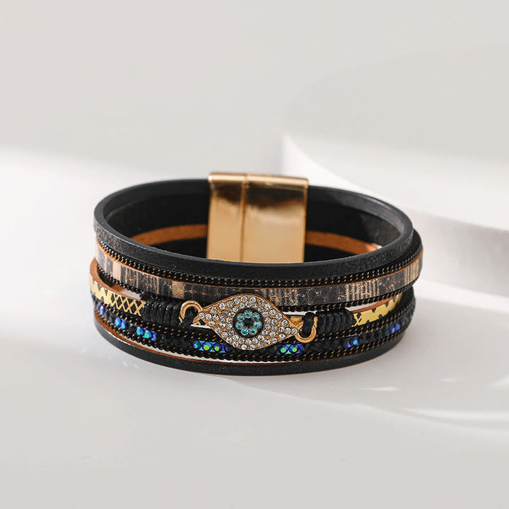 Bracciale Olivenorma Zircon Evil Eye in finta pelle leopardata