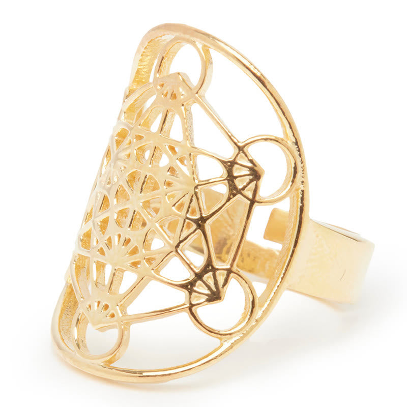 Anello regolabile in acciaio inossidabile con simbolo del cubo di Metatron di Olivenorma 