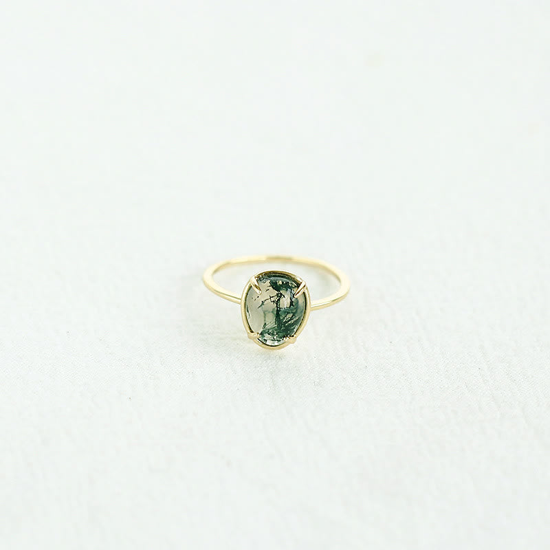 Anello in argento 925 con agata muschiata ovale naturale Olivenorma 