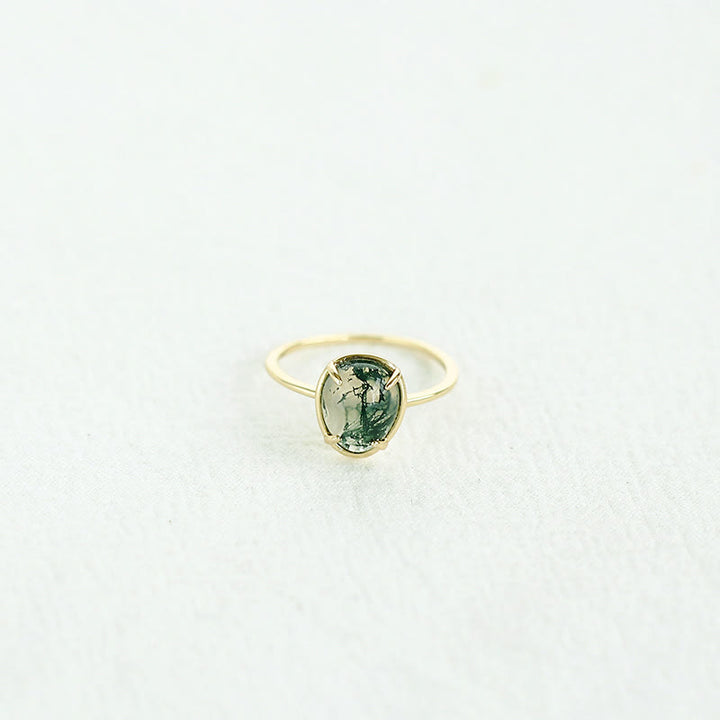 Anello in argento 925 con agata muschiata ovale naturale Olivenorma 