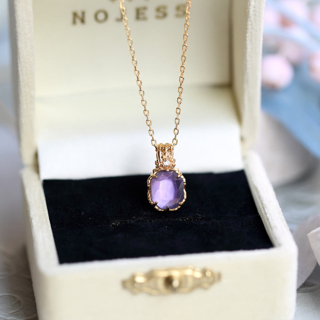 Collana con anello in pietra quadrata di ametista naturale Olivenorma 