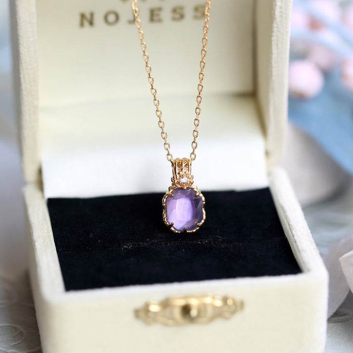 Collana con anello in pietra quadrata di ametista naturale Olivenorma 