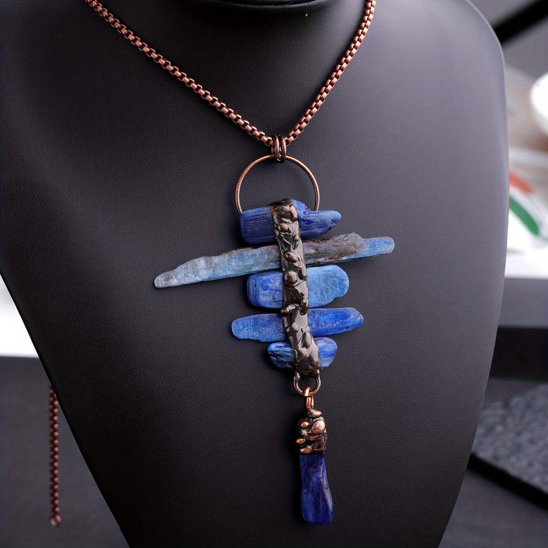 Collana con nappa a sei maglie in pietra originale cianite irregolare Olivenorma