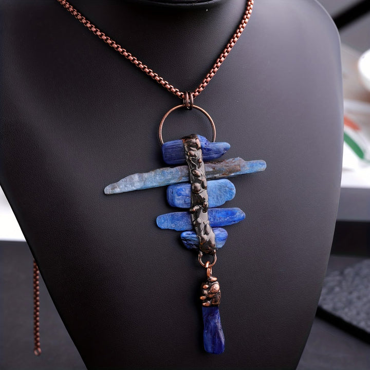 Collana con nappa a sei maglie in pietra originale cianite irregolare Olivenorma
