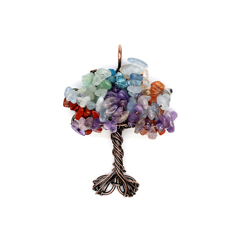 Olivenorma Cristallo Ghiaia Chakra Albero della vita Collana pendente 