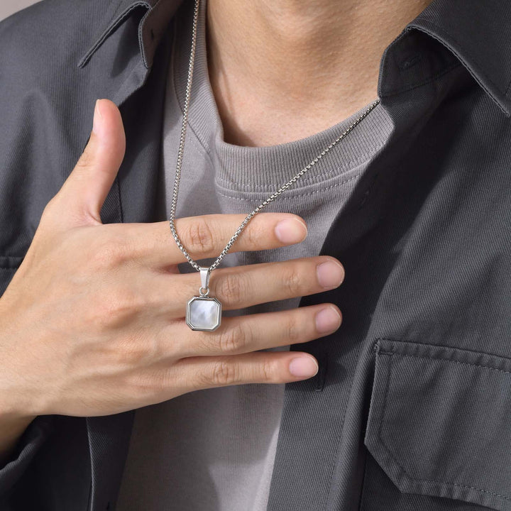 Olivenorma Collana con ciondolo quadrato da uomo con catena lunga per maglione 