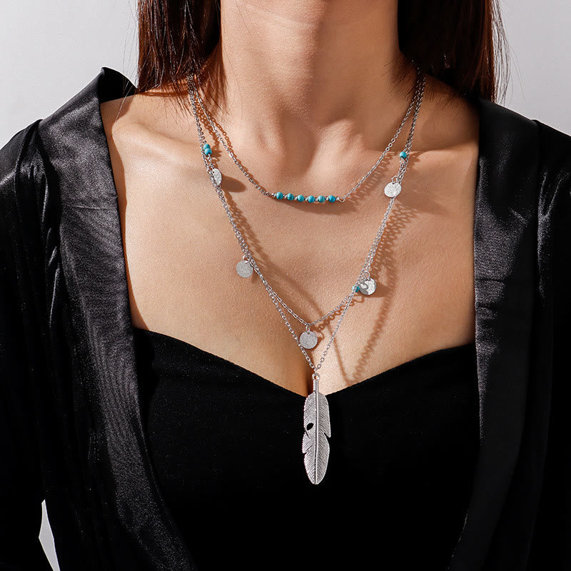 Collana a tre strati con ciondolo a foglia turchese Olivenorma