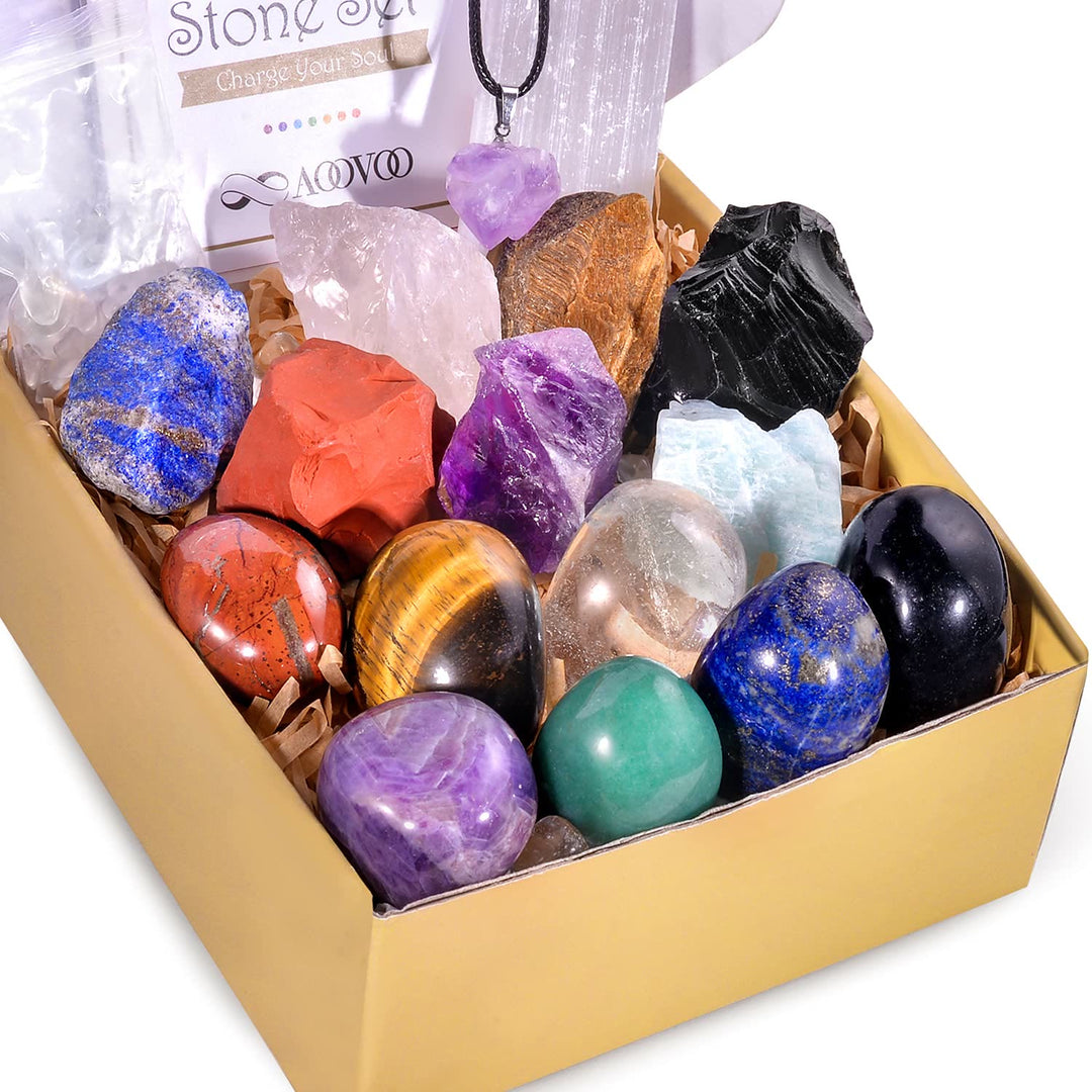Olivenorma Set di pietre grezze lucide per chakra in cristallo colorato naturale 