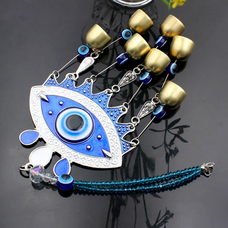Olivenorma Occhio diabolico turco blu con 7 campanelli Decorazione da parete 