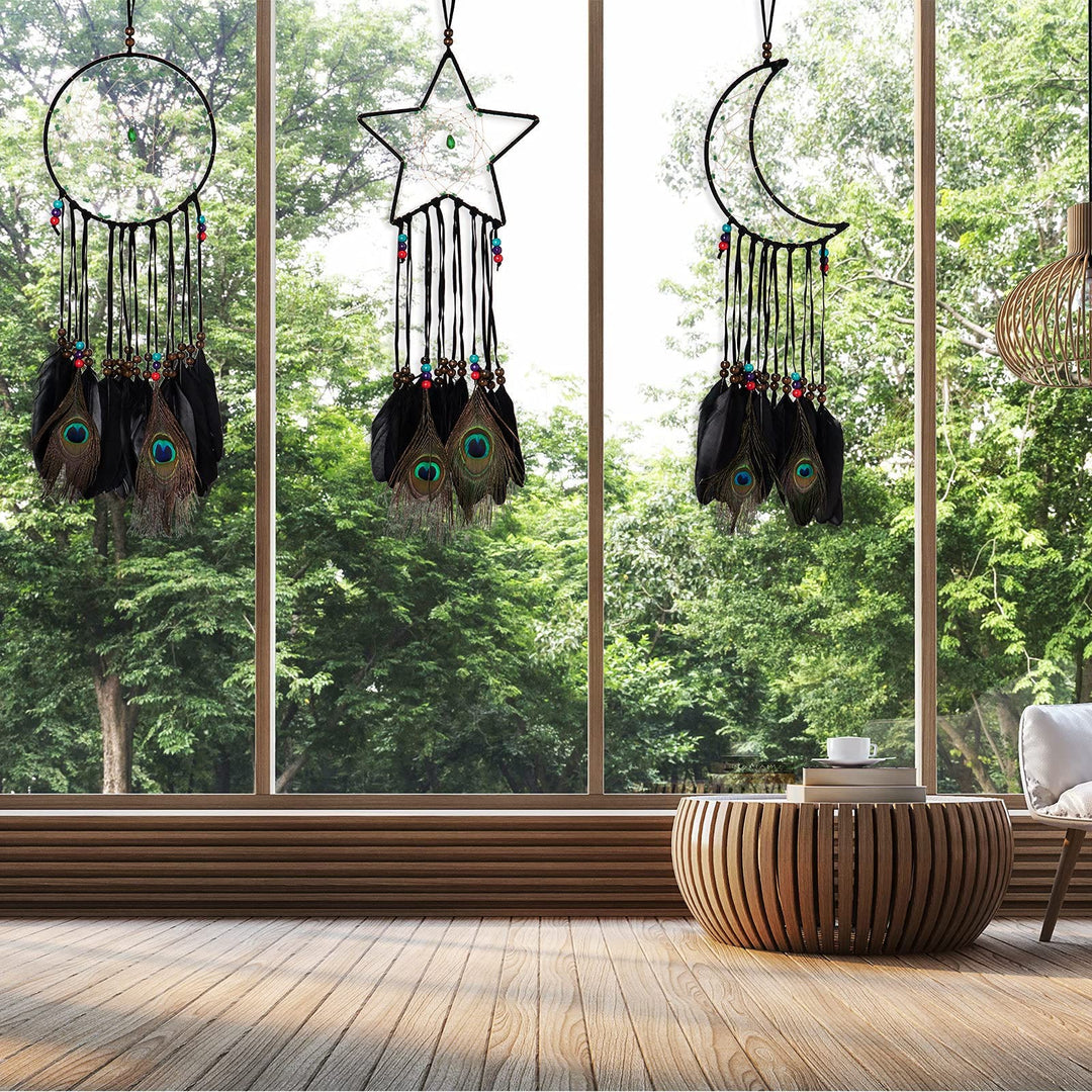 Olivenorma Acchiappasogni in piuma di pavone in avventurina verde naturale 