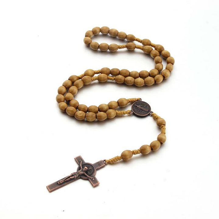 Collana rosario in legno con croce vintage lavorata a maglia Olivenorma - Marrone chiaro - image 6
