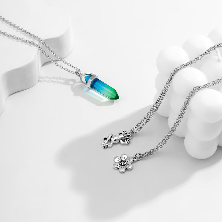 Olivenorma Set di collana con ciondolo a forma di fiore di rana in cristallo artificiale elettroplaccato colorato 