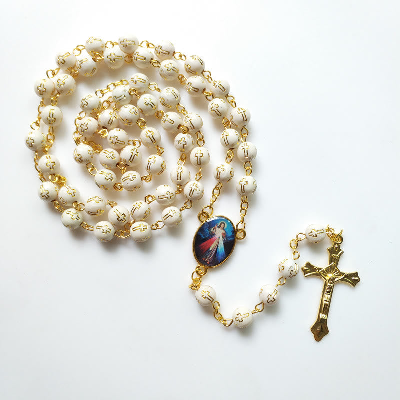 Collana rosario con perline a croce in acrilico bronzato Olivenorma 