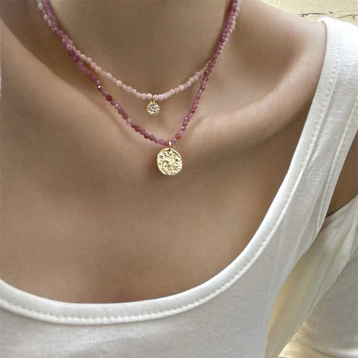 Collana con ciondolo in metallo con cristallo naturale Olivenorma