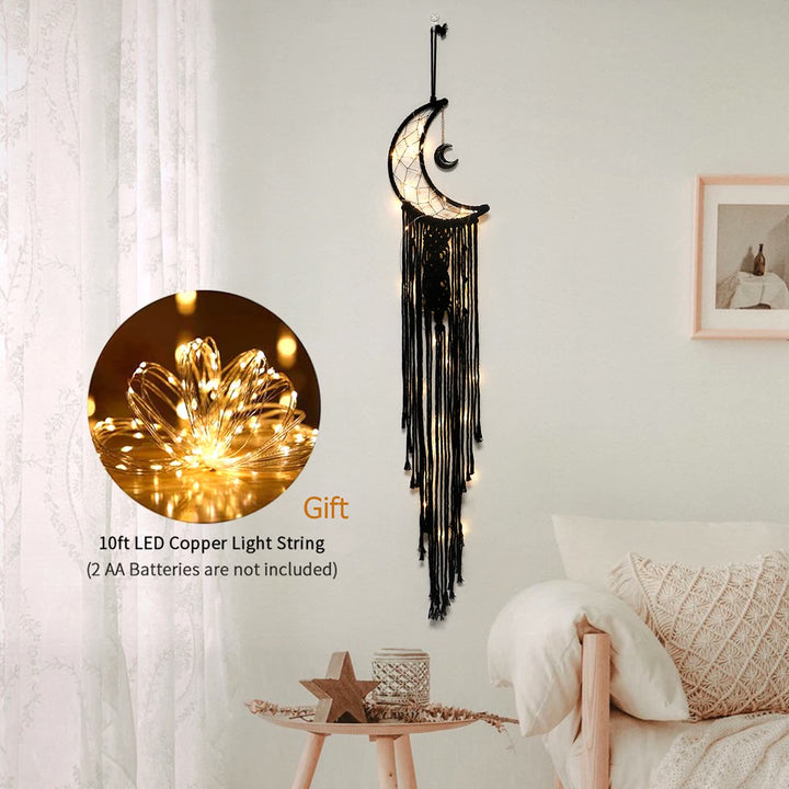 Olivenorma Acchiappasogni con nappa in macramè a forma di luna in onice nero 