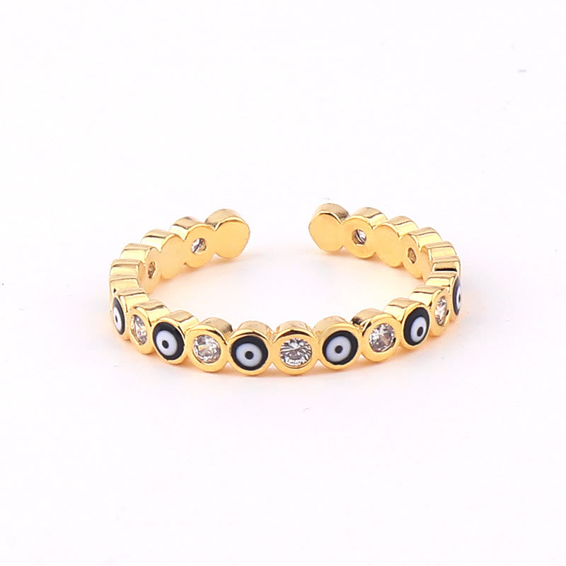 Olivenorma Anello regolabile con zircone bianco e colorato malocchio 