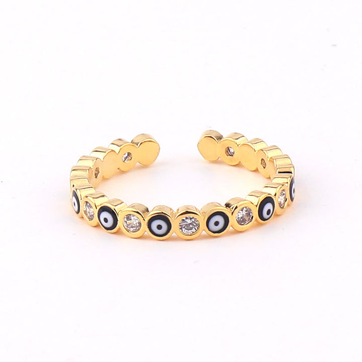 Olivenorma Anello regolabile con zircone bianco e colorato malocchio 