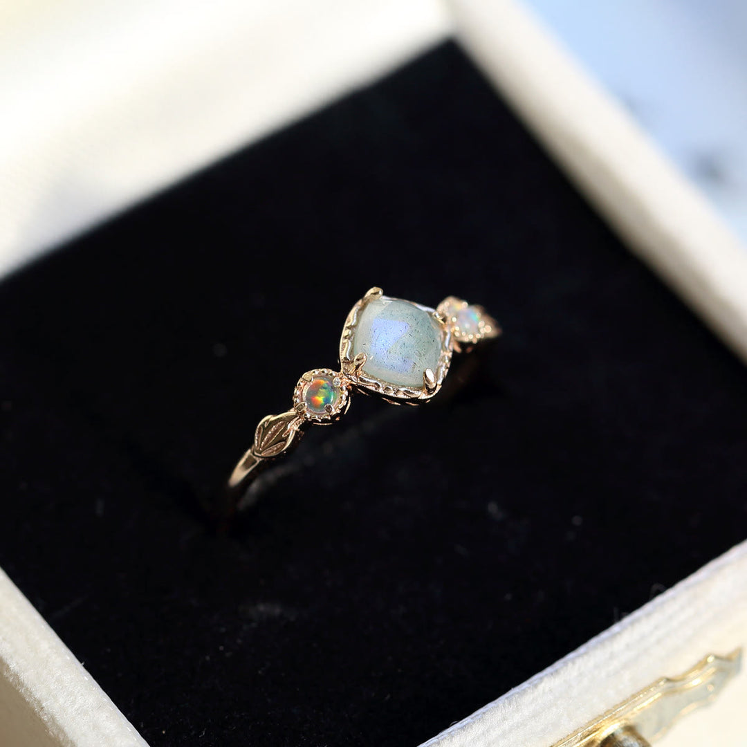 Collana con anello in pietra quadrata di labradorite naturale Olivenorma 