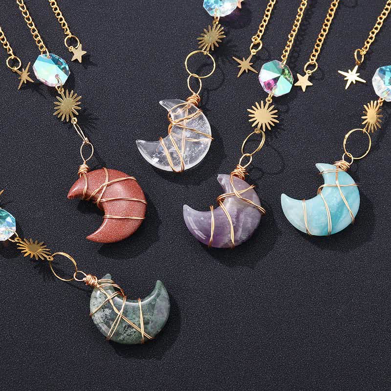 Ornamento fatto a mano con pietre preziose di cristallo sole e luna