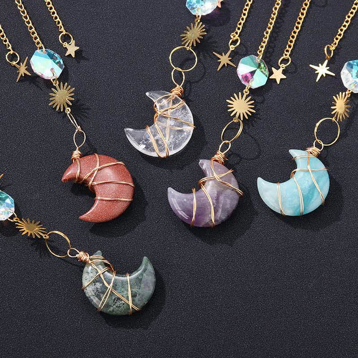 Ornamento fatto a mano con pietre preziose di cristallo sole e luna