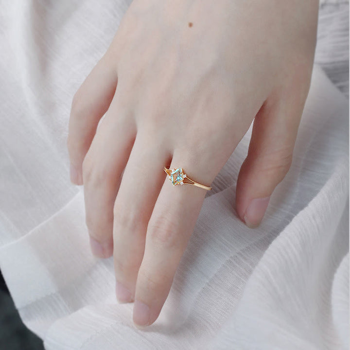 Anello Olivenorma con acquamarina, zircone bianco e diamanti