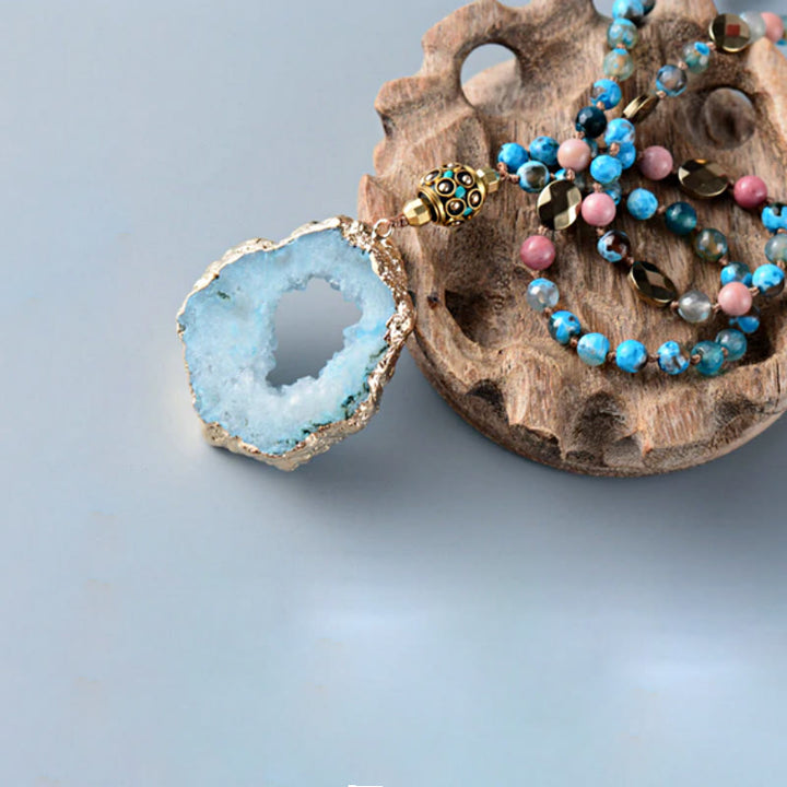 Collana di perline di cristallo Mala di lepidolite di acquamarina naturale Olivenorma
