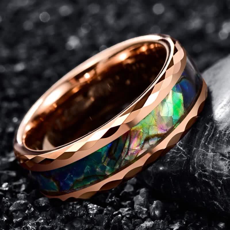 Anello Olivenorma in legno di Koa e conchiglia di abalone in carburo di tungsteno 