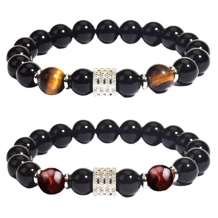 Bracciale da uomo Olivenorma in ossidiana con occhio di tigre rosso