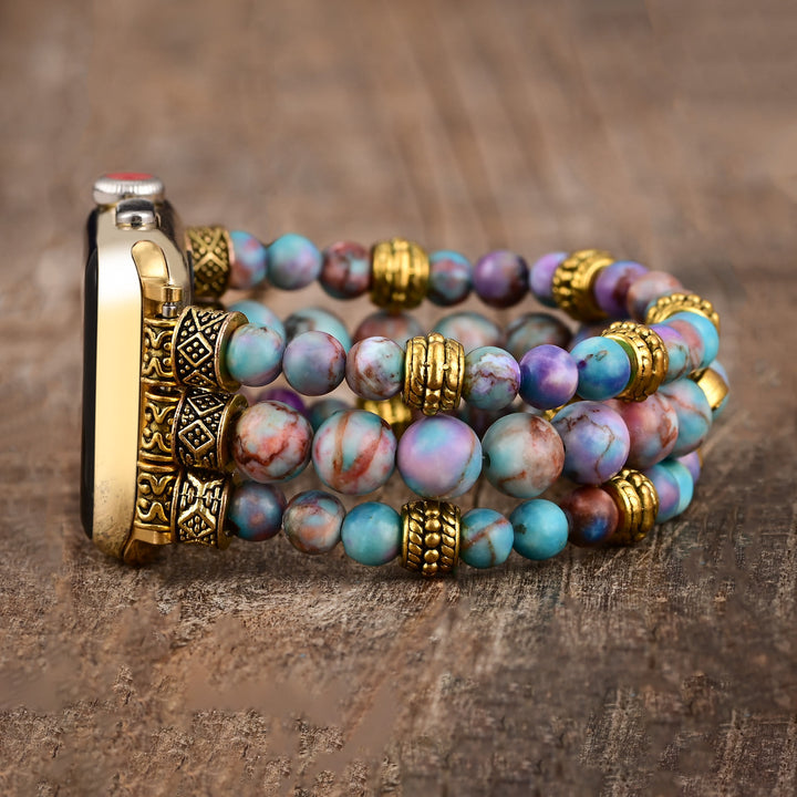 Cinturino per Apple Watch Olivenorma Blue Purple Emperor Stone Beaded Om