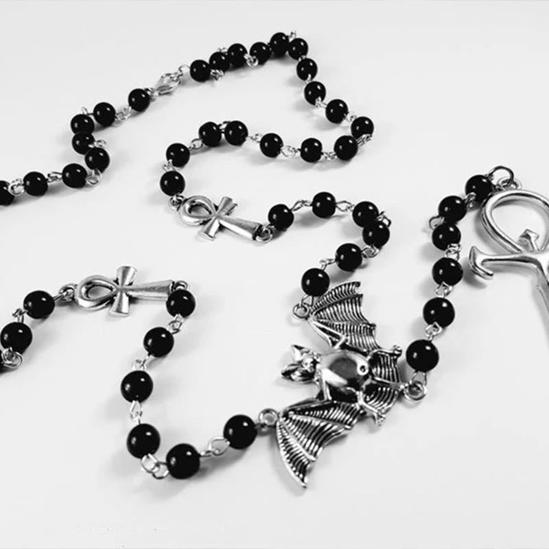 Collana con rosario e croce pipistrello "Vampiro misterioso" Olivenorma
