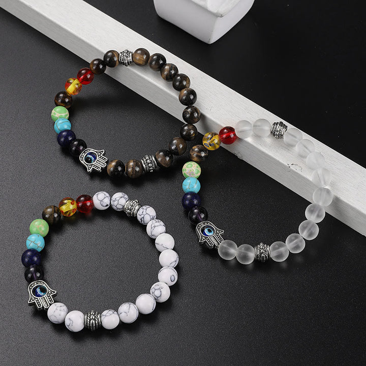 Olivenorma Braccialetto di perline Hamsa con occhio malvagio Chakra colorato