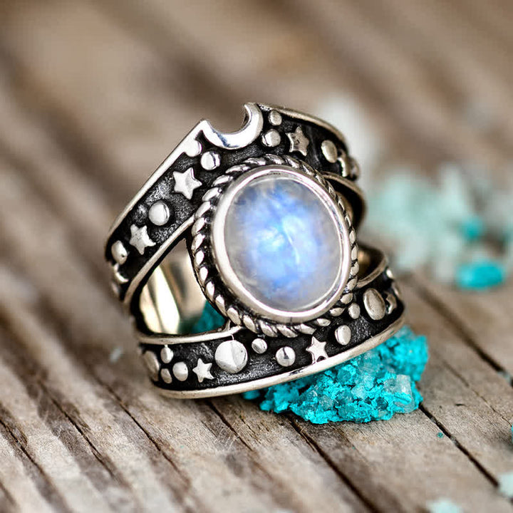 Anello Olivenorma Bohemia Retro Moonstone Moon Star