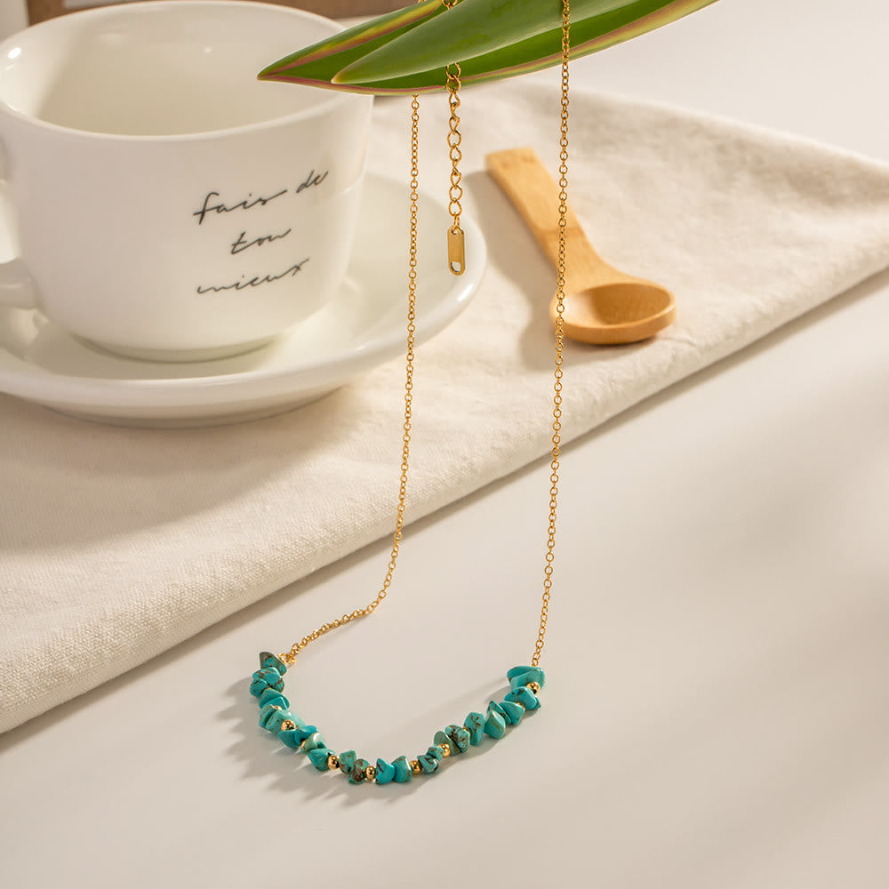 Collana Olivenorma con ciondolo in ghiaia turchese e oro 18k in acciaio inossidabile