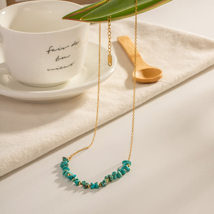 Collana Olivenorma con ciondolo in ghiaia turchese e oro 18k in acciaio inossidabile
