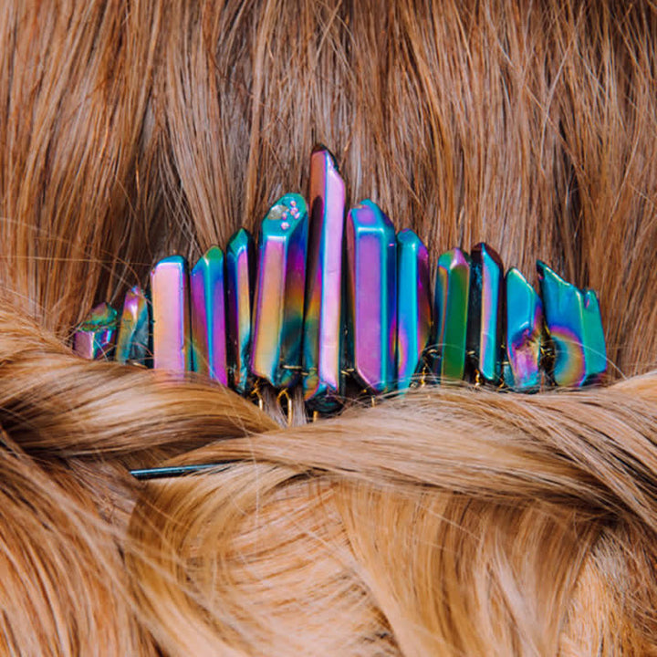Pettine per capelli a forma di U in cristallo naturale con corona di cristallo