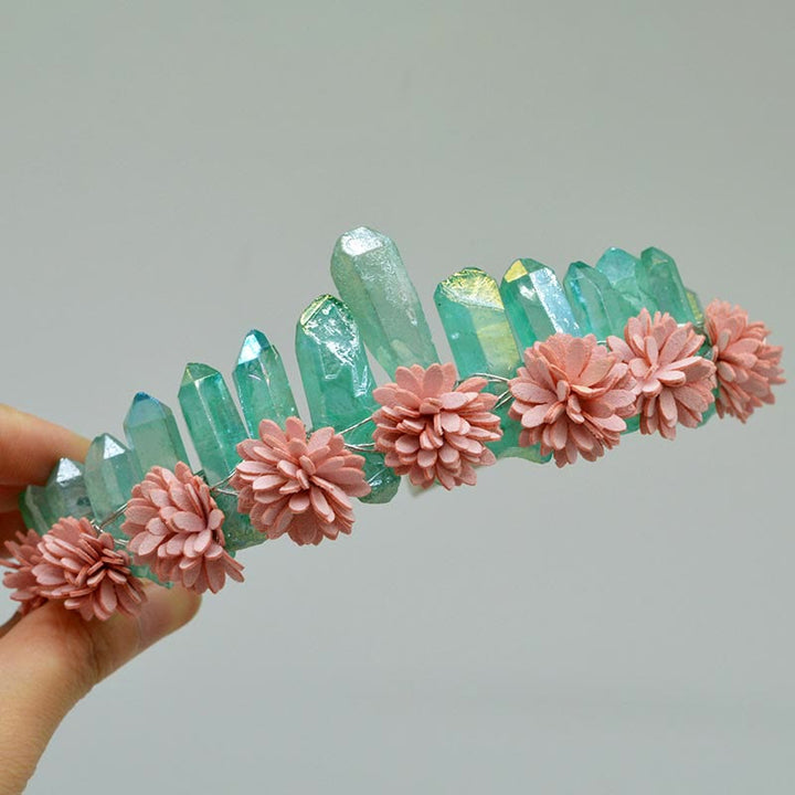 Olivenorma Tiara di fiori con corona arcobaleno in cristallo naturale