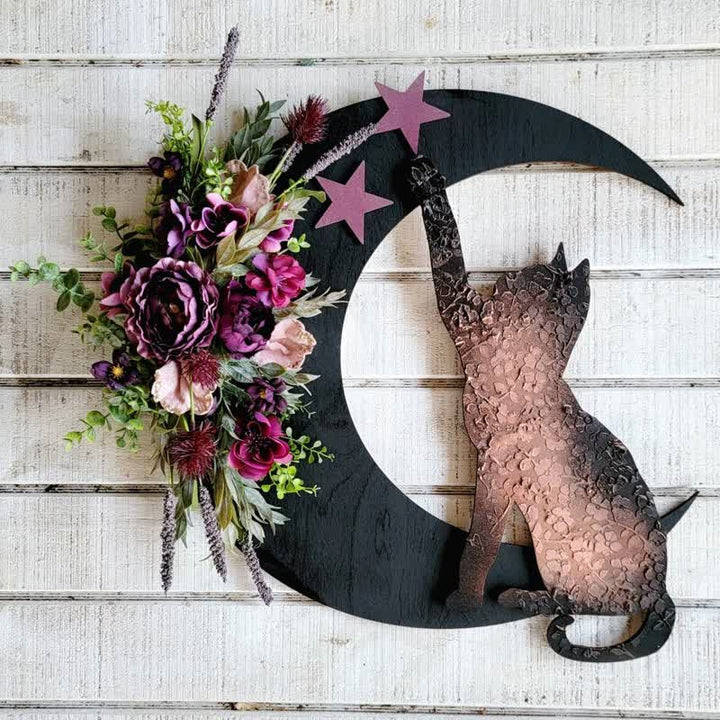 Olivenorma Decorazione da parete con luna celeste e gattino