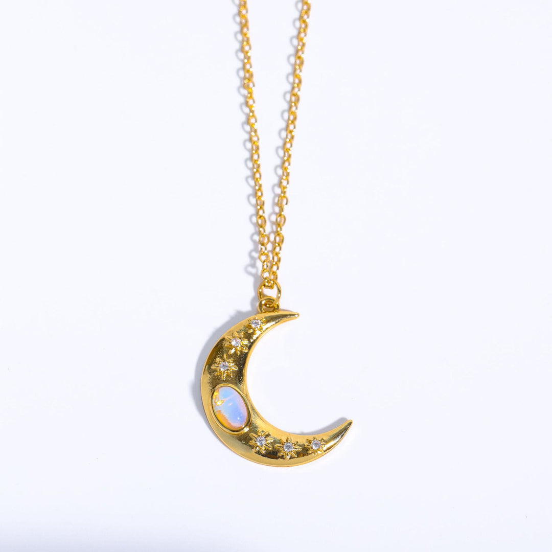 Collana con ciondolo in opale dorato Olivenorma Moon Clavicle