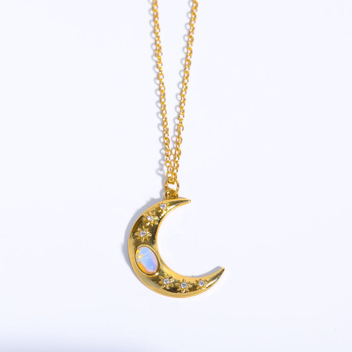 Collana con ciondolo in opale dorato Olivenorma Moon Clavicle