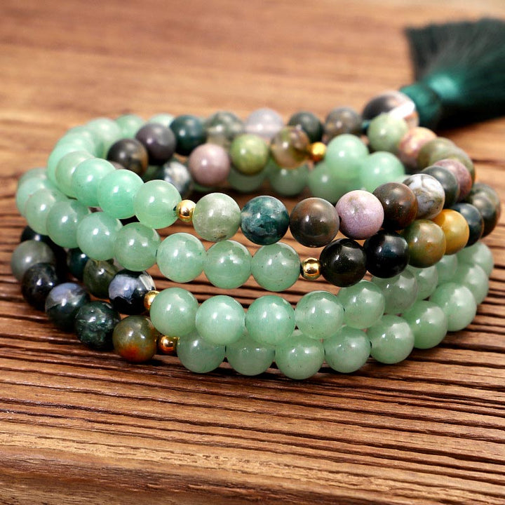 Collana Bracciale Mala in Agata Indiana Verde Avventurina Olivenorma 