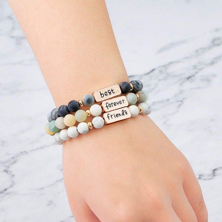 Olivenorma Natural Gemstone Best Friend Forever Set di 3 bracciali con incisione