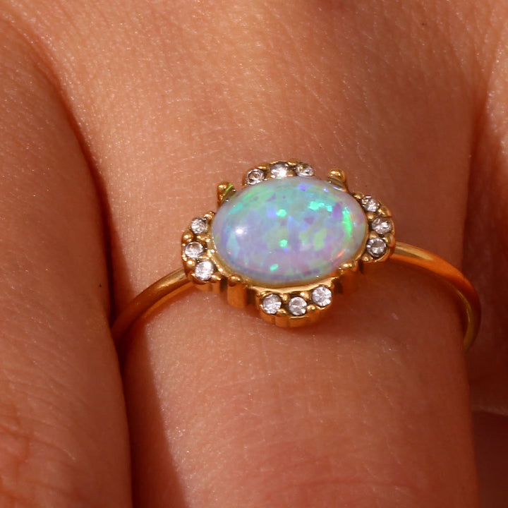 Anello regolabile Olivenorma Natural Opal Sun Heart 