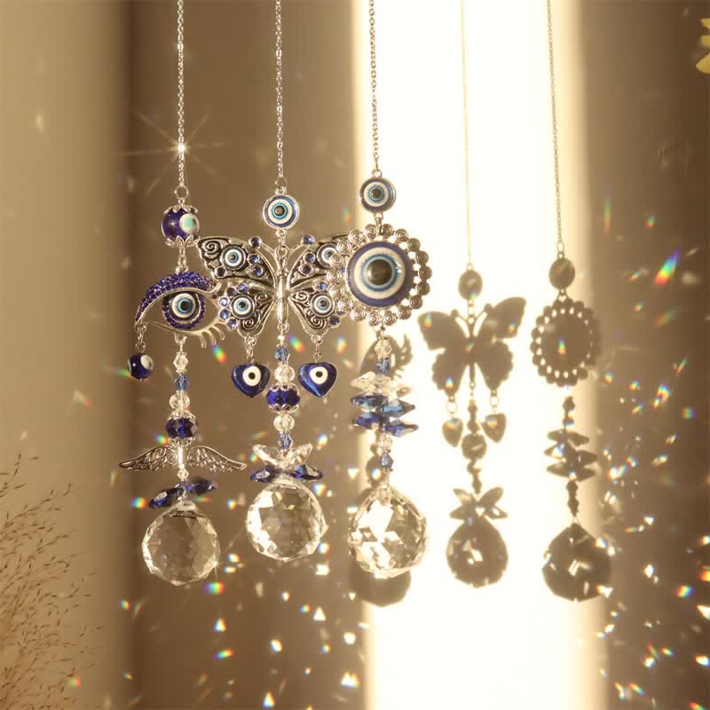 Campanello a vento con acchiappasole con malocchio blu